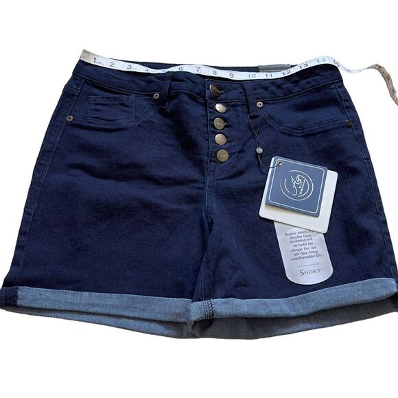 AZ Denim 5-Button Dark Wash Folded Hem Shorts Size 10 NWT - Picture 6 of 15